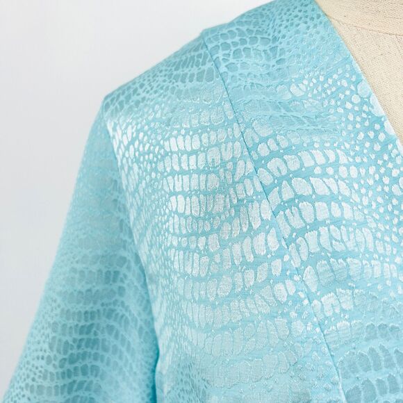 Vintage 80s Argenti Petites Pastel Blue Aqua Snake Print Wrap Dress - Picture 3 of 8